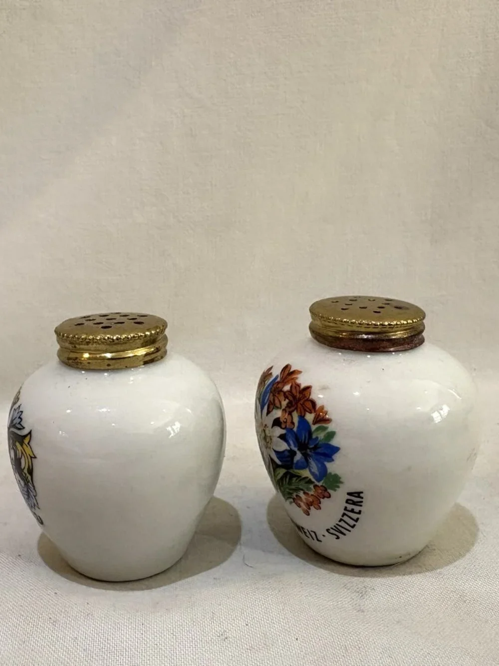 VTG Switzerland Porcelain Salt Pepper Shaker Metal Cap